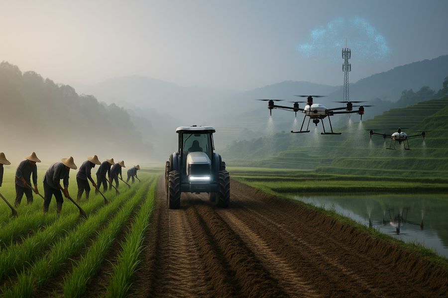 Китайские фермеры 2025: между мотыгой и облачным трактором 🤖🚜
